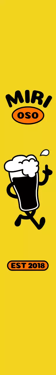 Restaurante de pollos con un personaje de cerveza sobre fondo amarillo