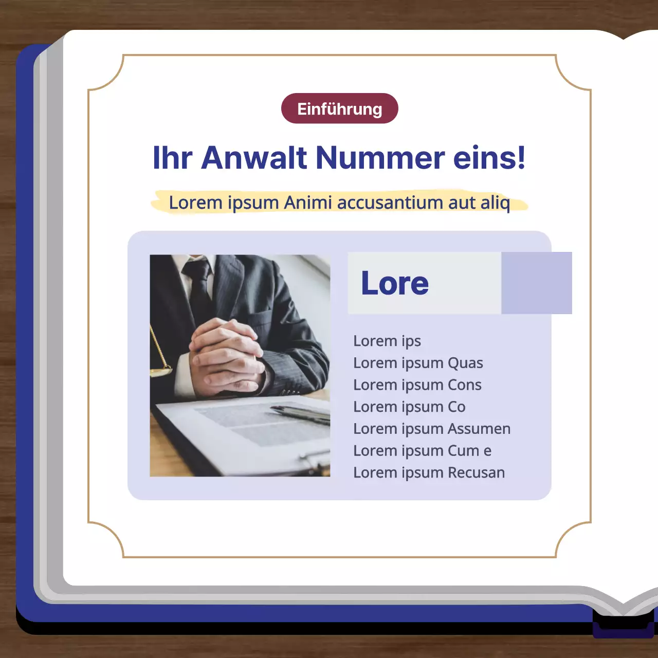 Eine einfache Kanzleipromotion in Marineblau und Gold