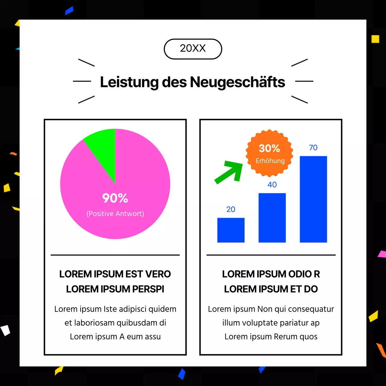 Kitschige Jahresendberichte in Pink und Neonfarben