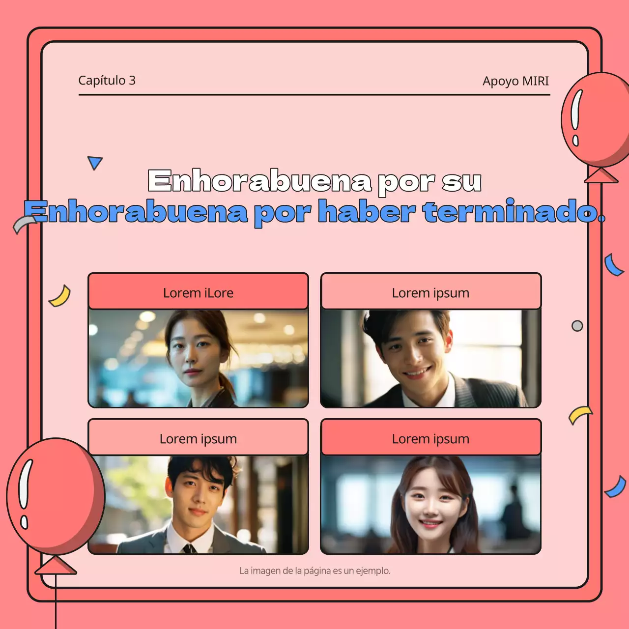 Celebración de la finalización del programa en rojo y azul