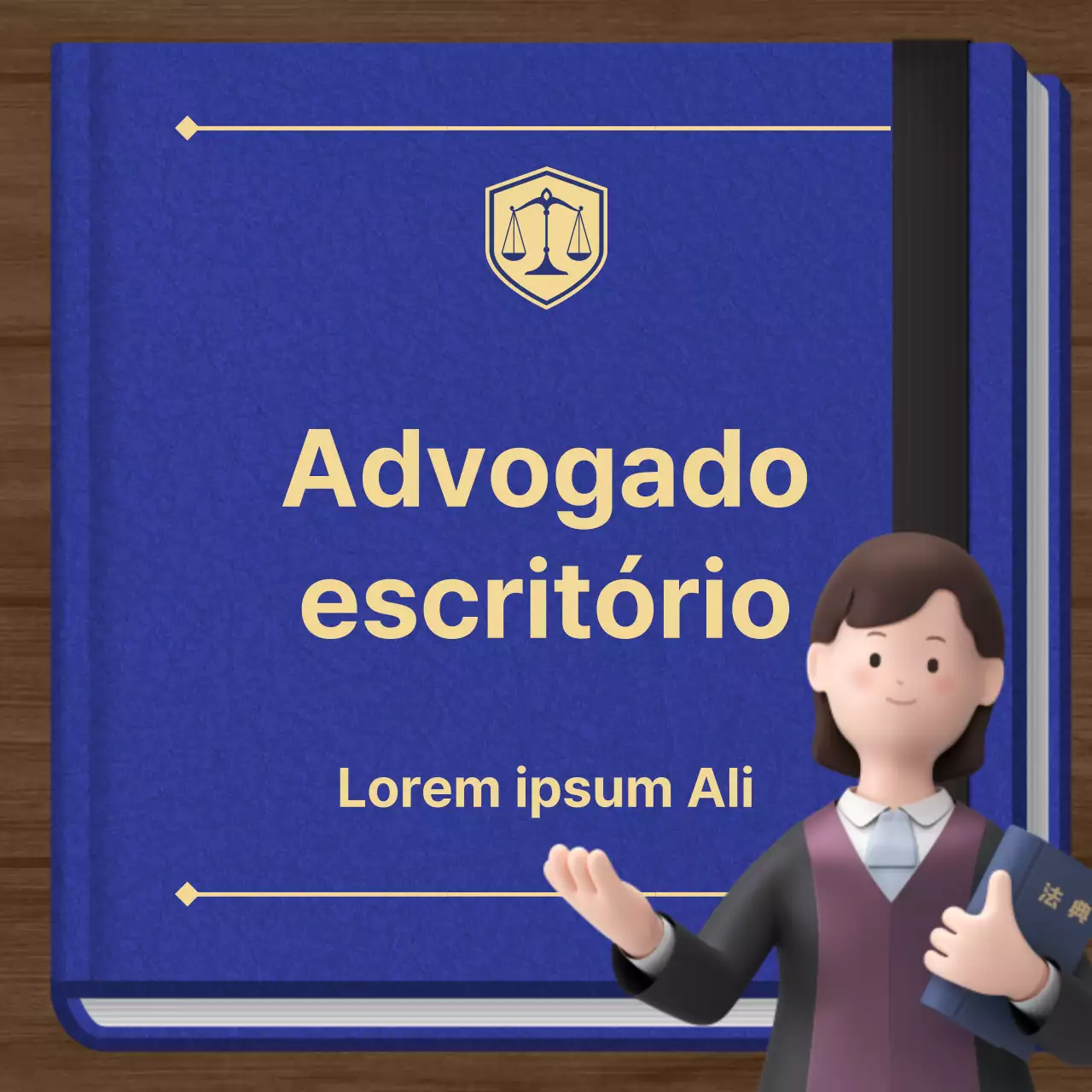 Uma promoção simples de um escritório de advogados em azul-marinho e dourado
