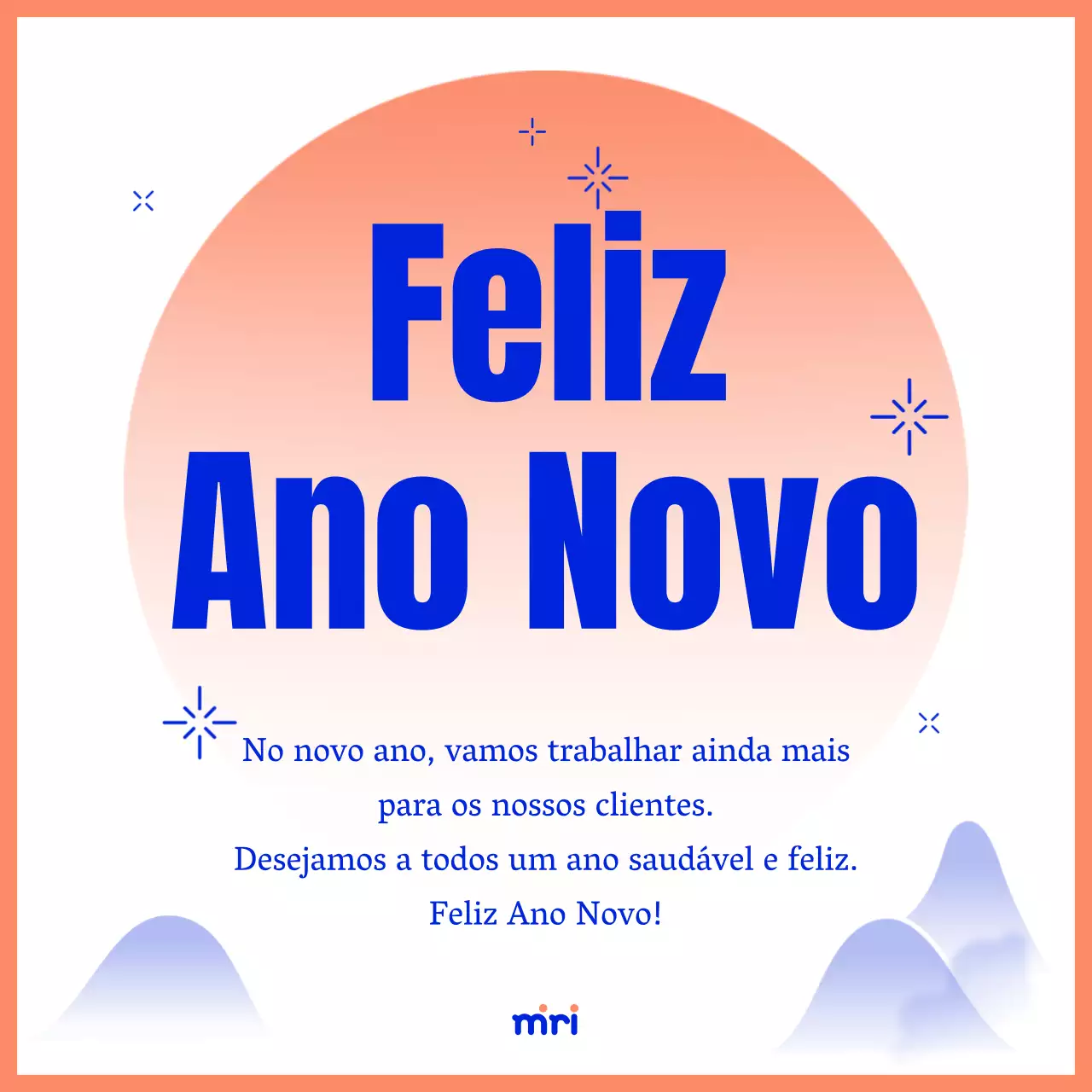 Cartão de felicitações de Ano Novo simples em laranja e azul