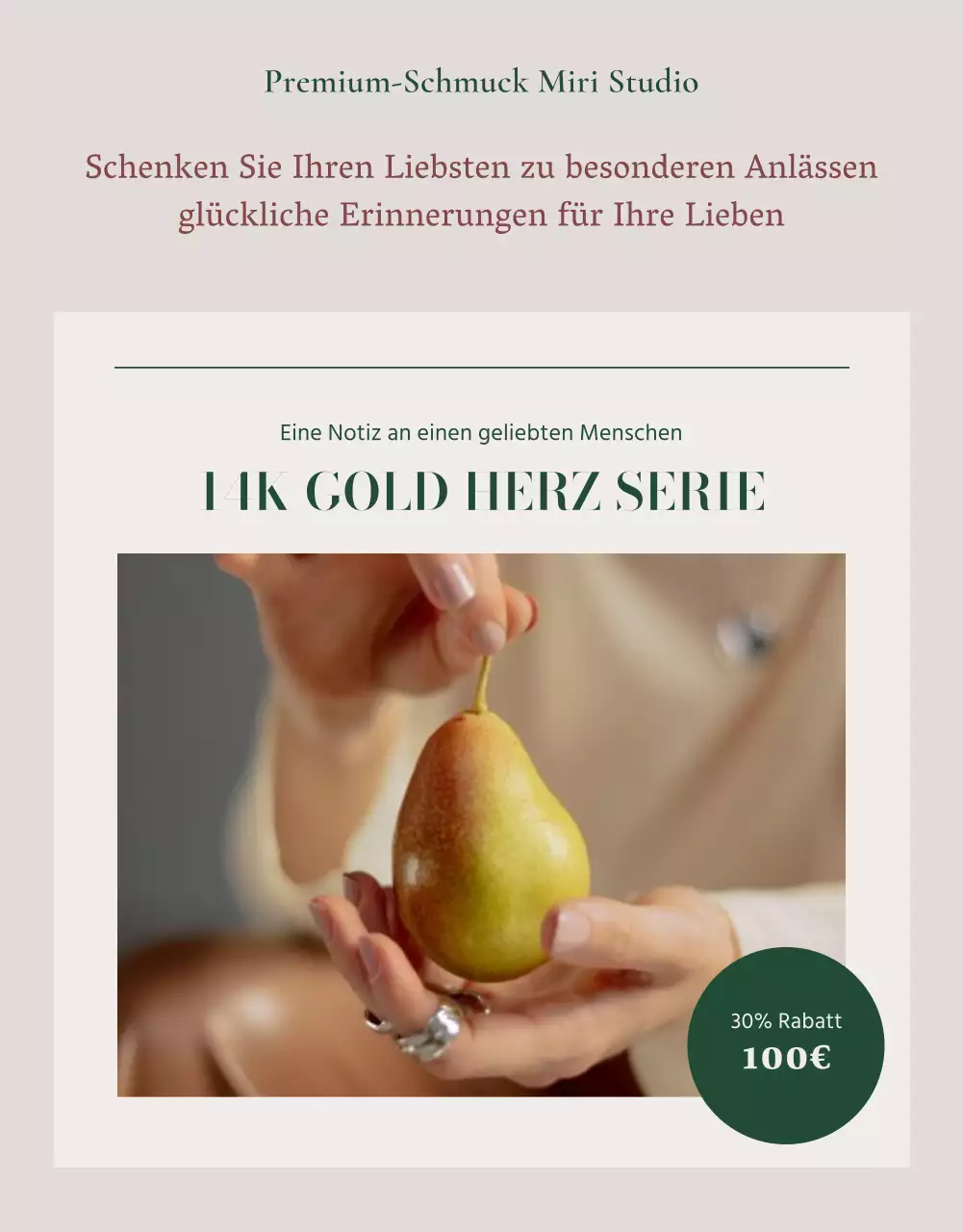 Eine Anzeige, die ein Lookbook mit trendigen Schmuckaccessoires in Rosa und Braun verkauft.