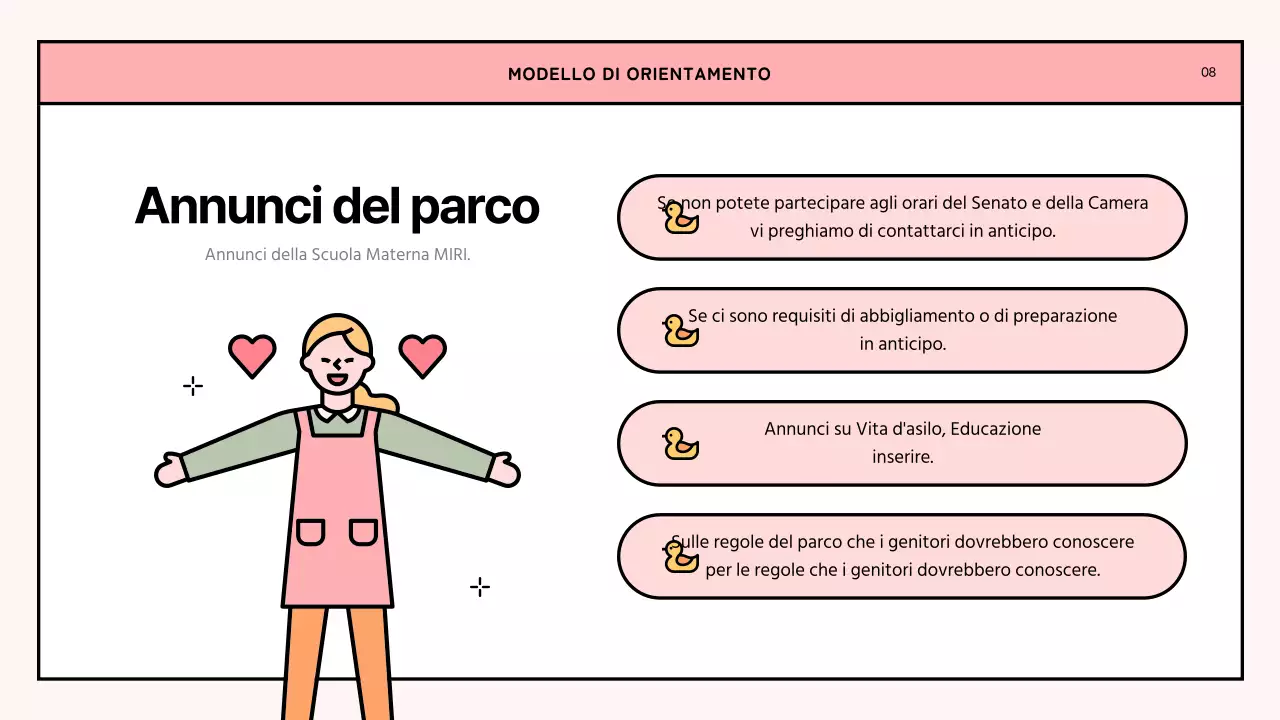 Una semplice lettera di orientamento all'asilo nido rosa e verde lime