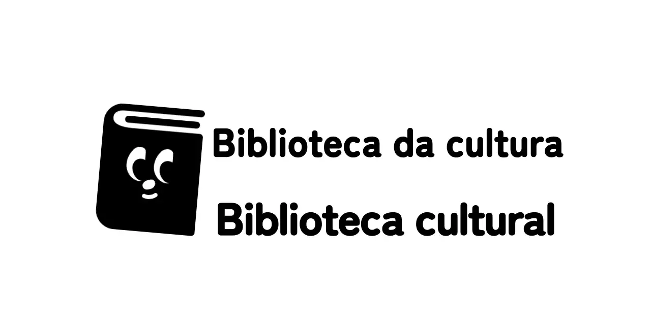 Logótipo de biblioteca com ilustração de um livro engraçado