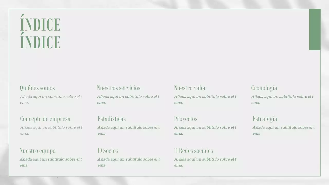 Materiales para informes empresariales en blanco y verde con temática de la naturaleza