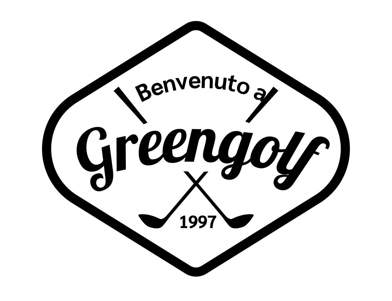 Concetto semplice di mazza da golf con logo del golf e scrittura a mano