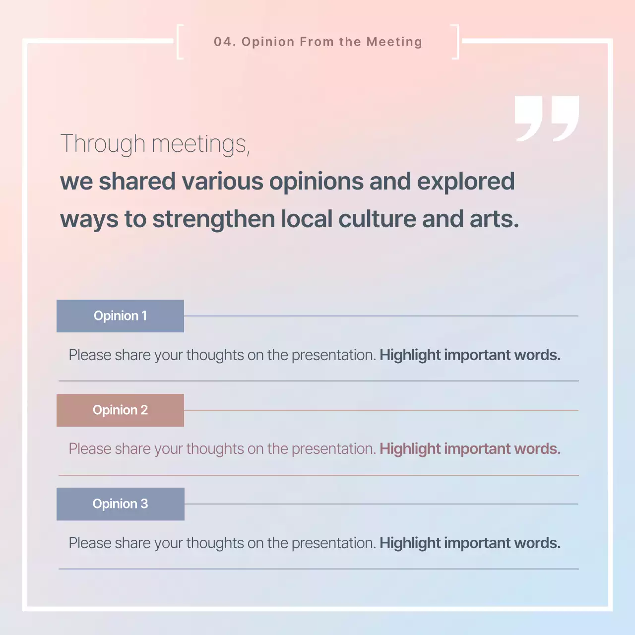 A simple pink and light blue meeting results report