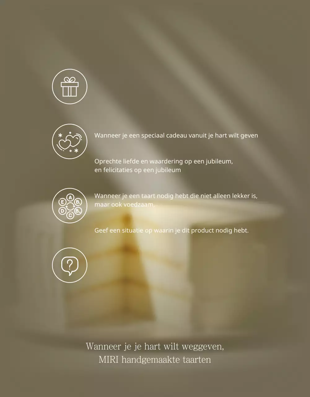 Aankondiging van de verkoop van een eenvoudige beige en ivoorkleurige taart