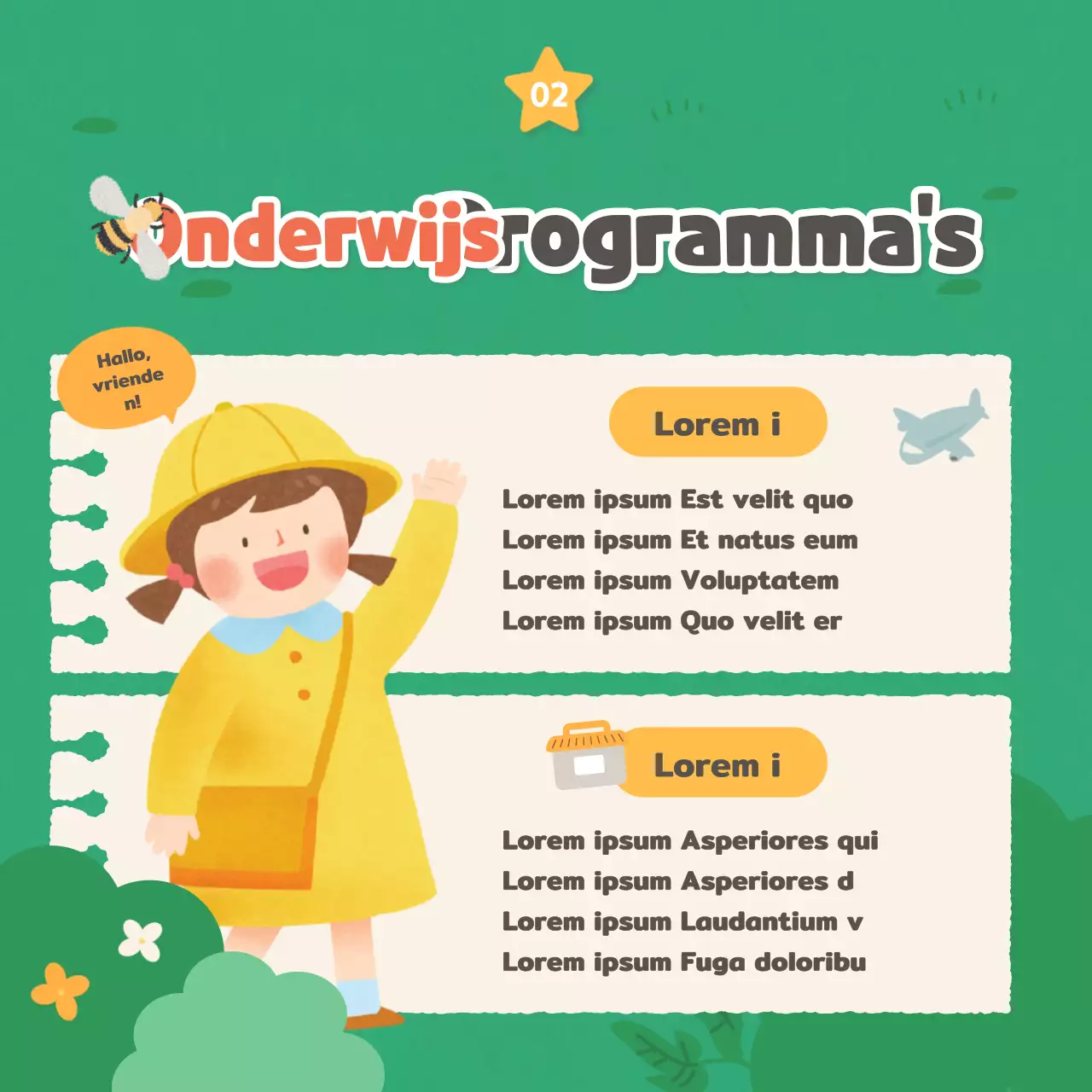 Groene en gele kleuterschool advertenties