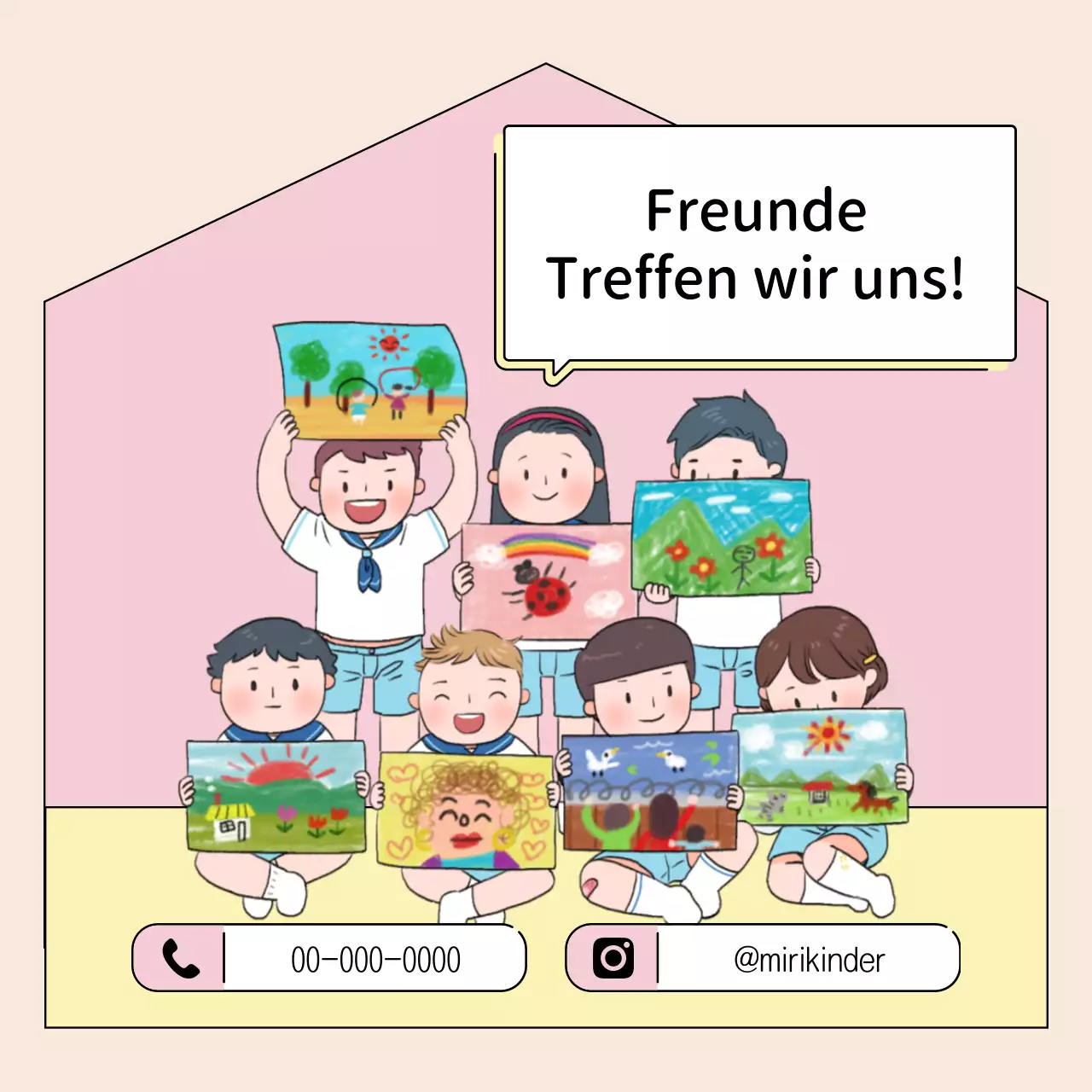 Niedliche Vorschul-Kleinanzeigen in Gelb und Rosa