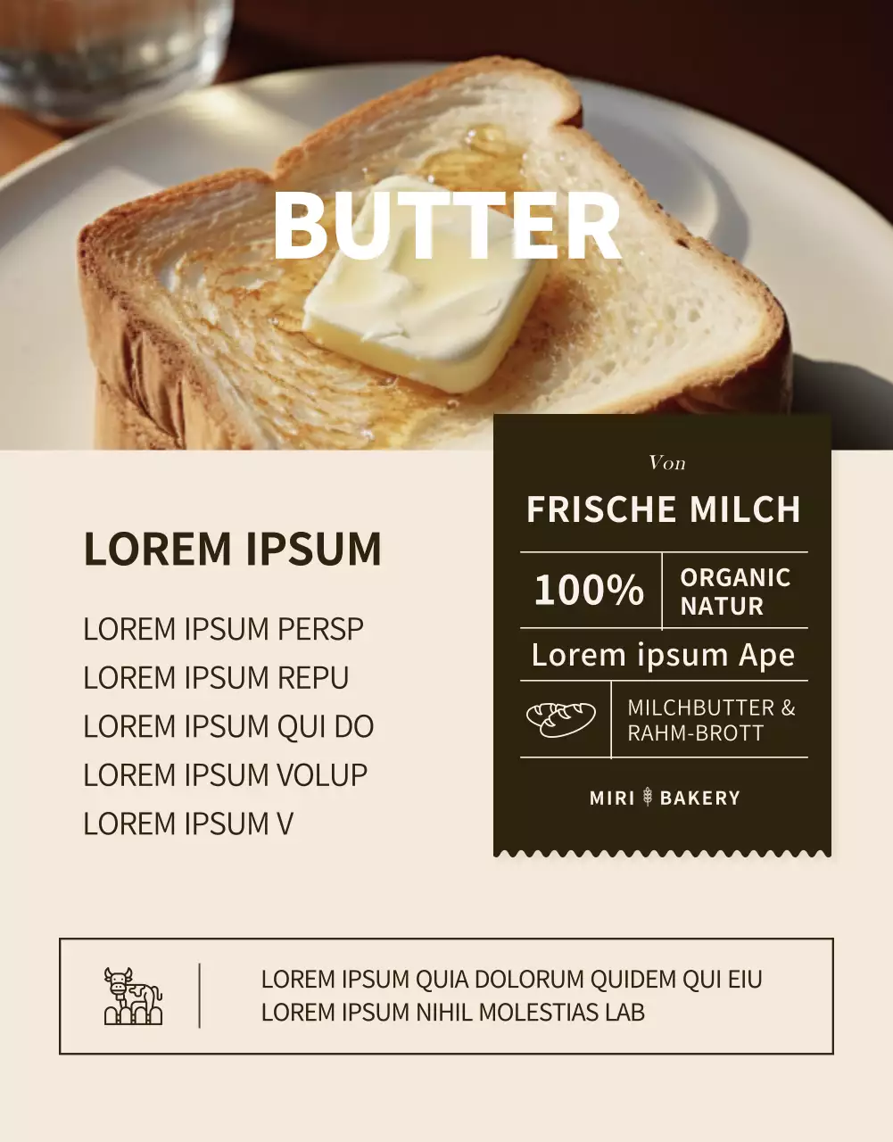 Werben Sie für eine moderne Bäckereiveranstaltung in Schwarz und Beige