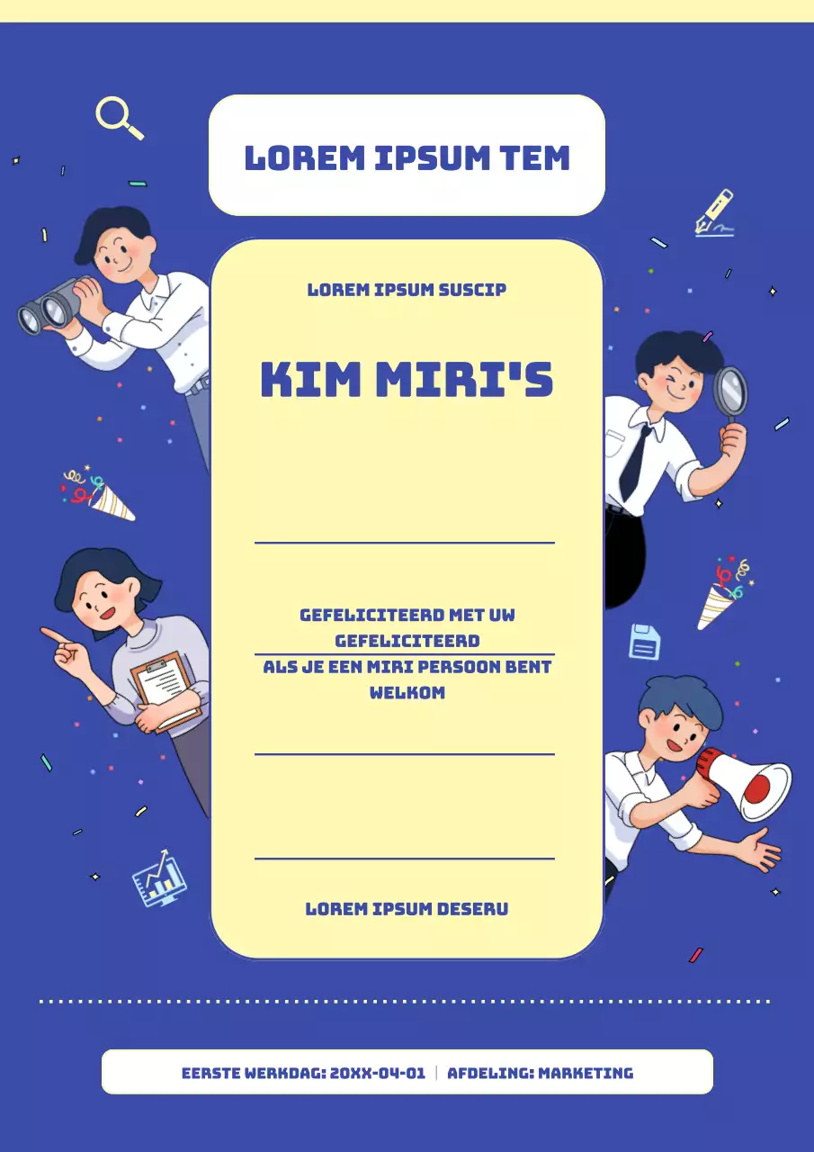 Een mooie blauw met gele welkom op het werk hand-out