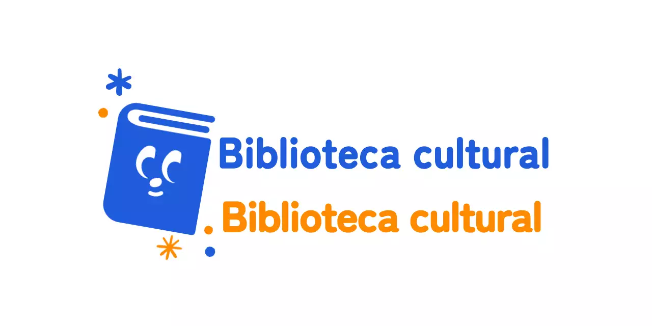Logotipo de biblioteca con simpática ilustración de libro
