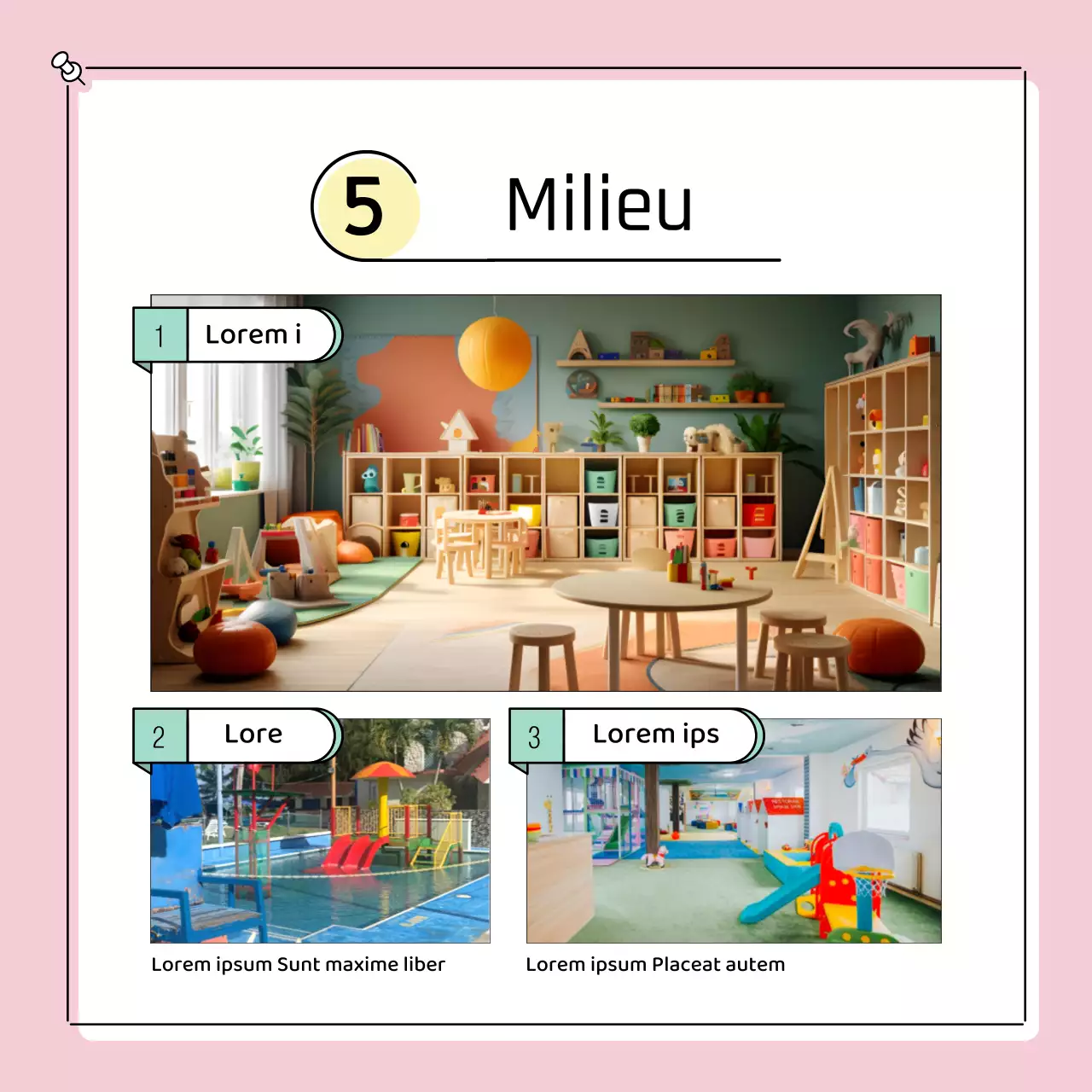 Schattige kleuterklassen in geel en roze