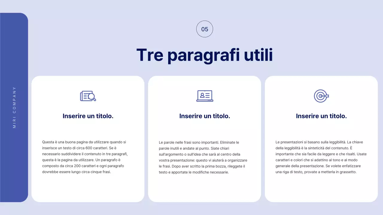 Testo semplice in blu per una relazione su cui si può scrivere molto