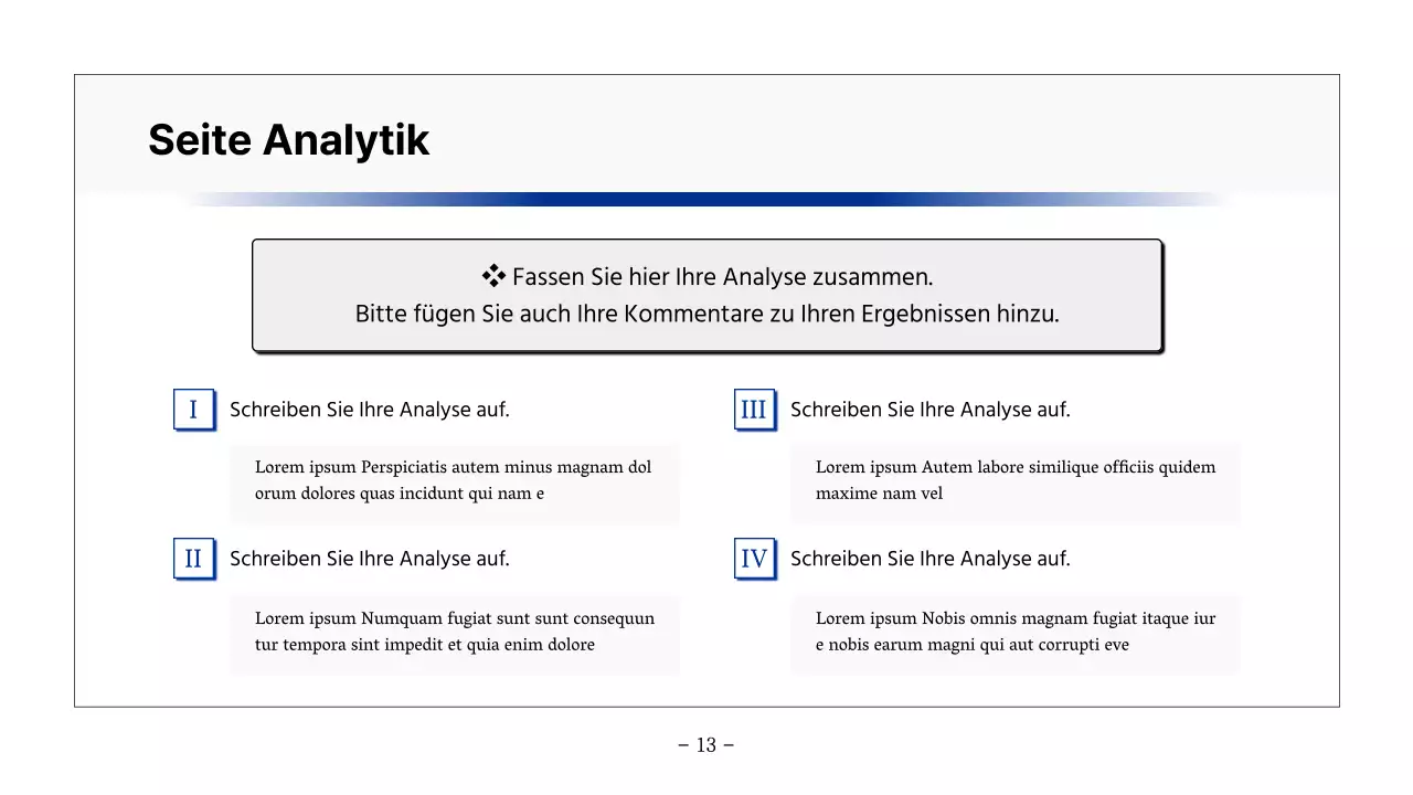 Basisbericht zum Ausdrucken in Marineblau und Grau