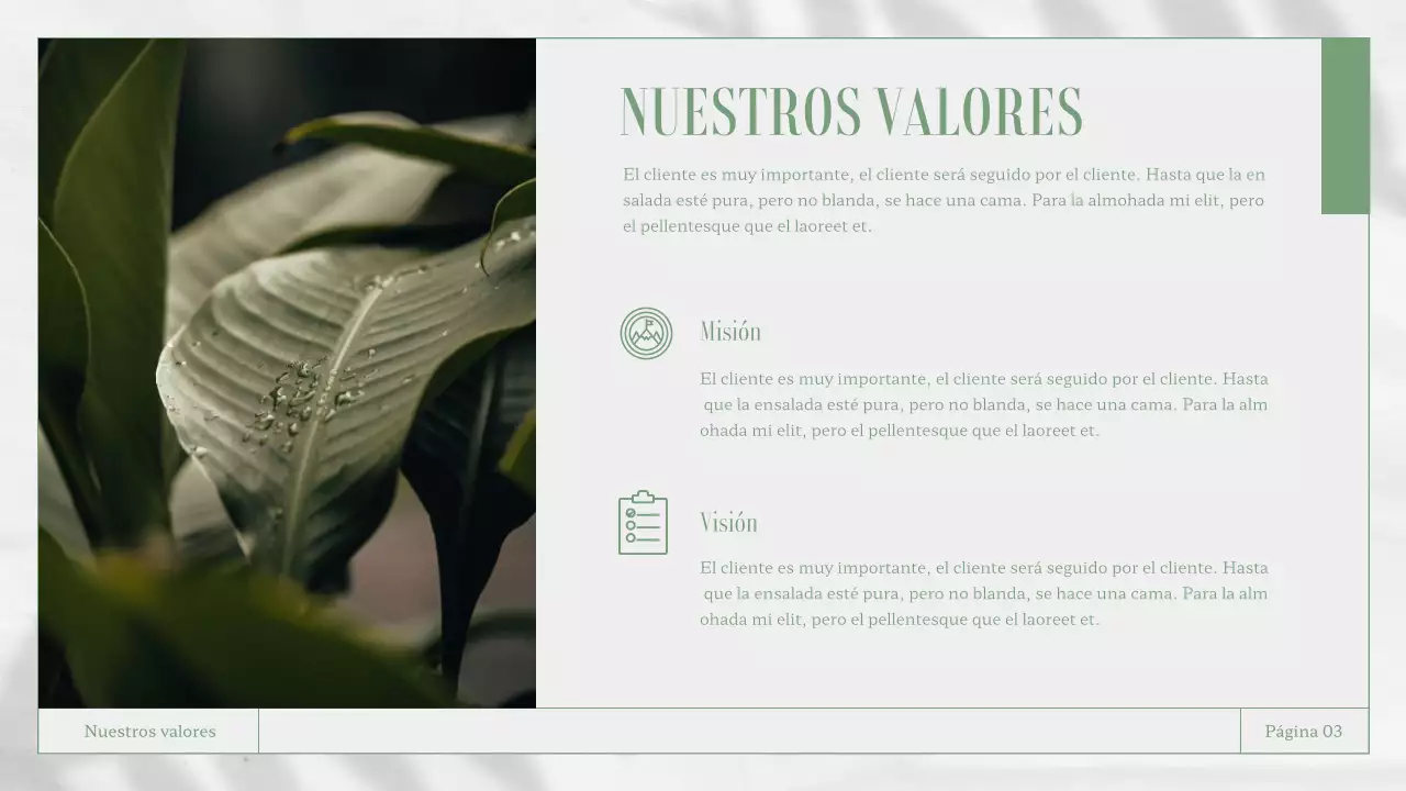 Materiales para informes empresariales en blanco y verde con temática de la naturaleza