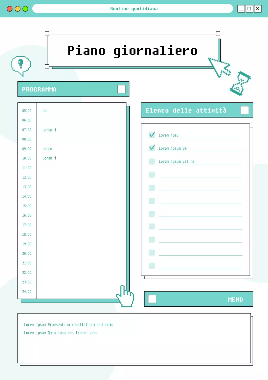 Pianificatore di concetti internet kitsch con grafica bianca e menta