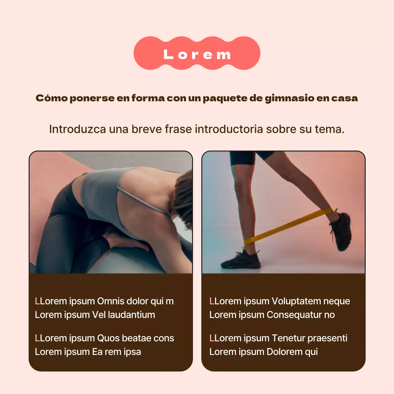 Promover un sencillo entrenamiento en casa de color rosa y marrón para captar adeptos
