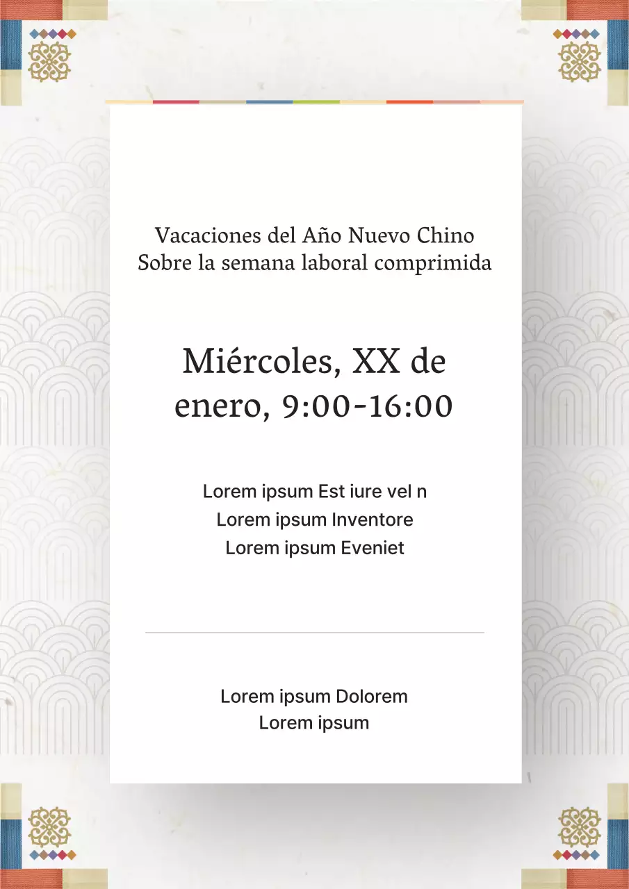 Tradicional anuncio beige de cierre de las vacaciones del Año Nuevo Lunar