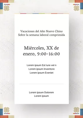 Tradicional anuncio beige de cierre de las vacaciones del Año Nuevo Lunar