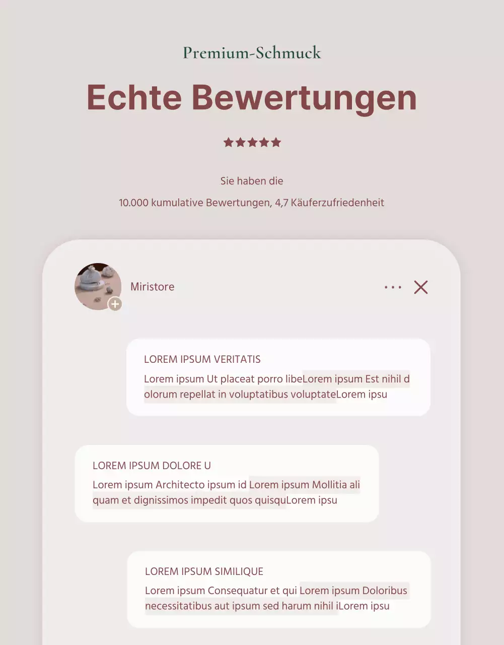 Eine Anzeige, die ein Lookbook mit trendigen Schmuckaccessoires in Rosa und Braun verkauft.