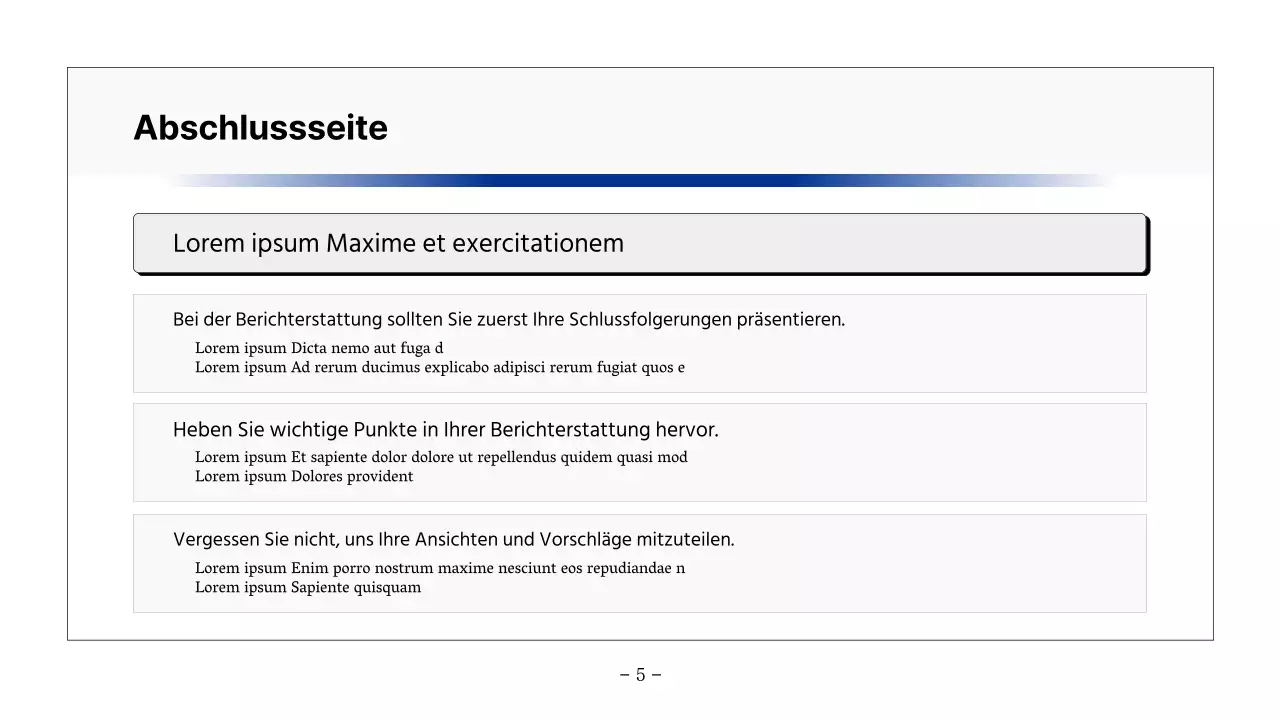 Basisbericht zum Ausdrucken in Marineblau und Grau