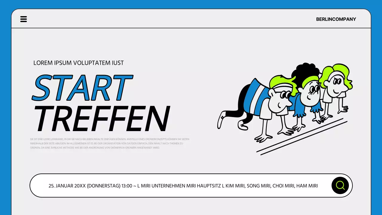 Eine einfache Tagesordnung für ein Projektstarttreffen in Blau und Fluoreszenz