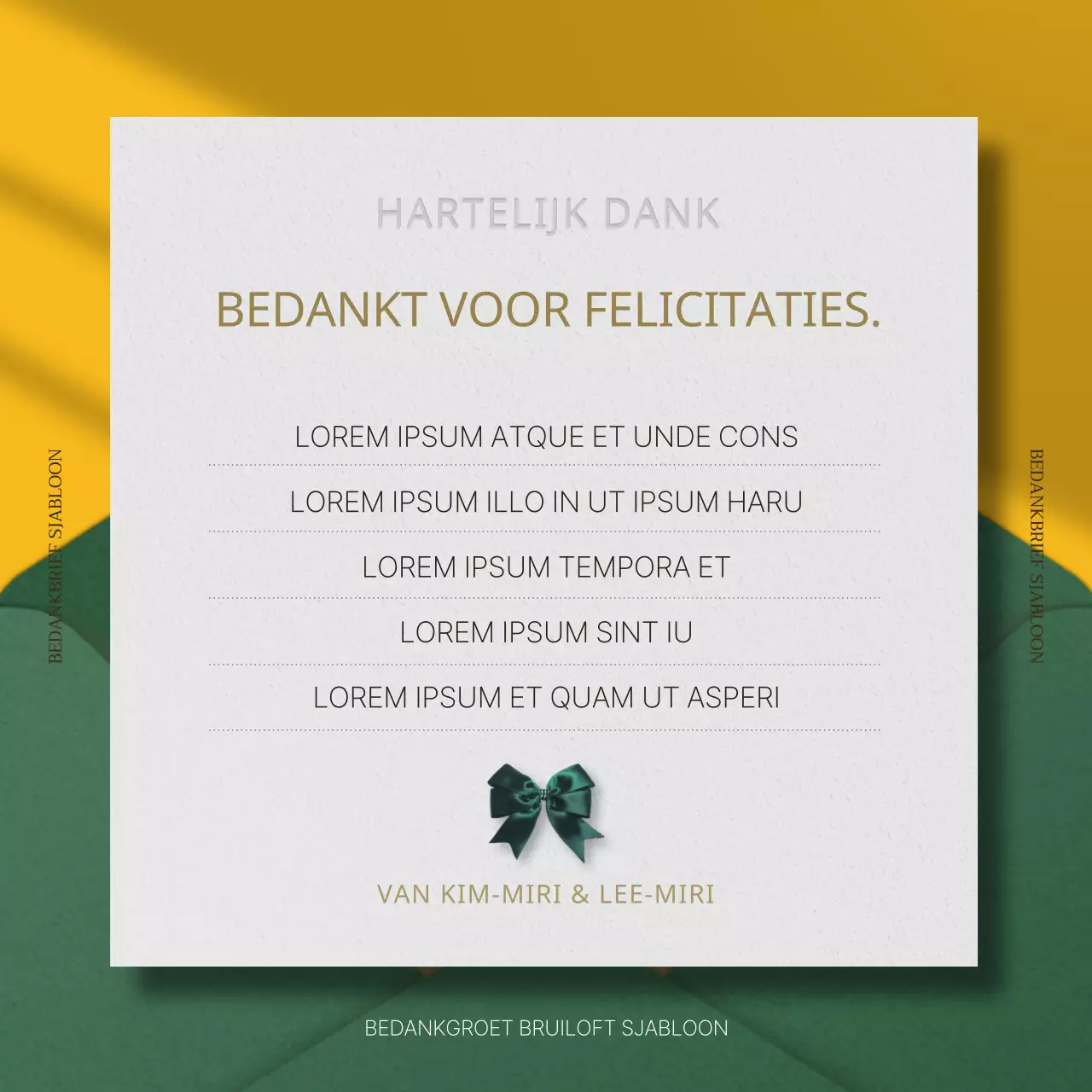 Modern bedankbriefpapier in blauw en geel