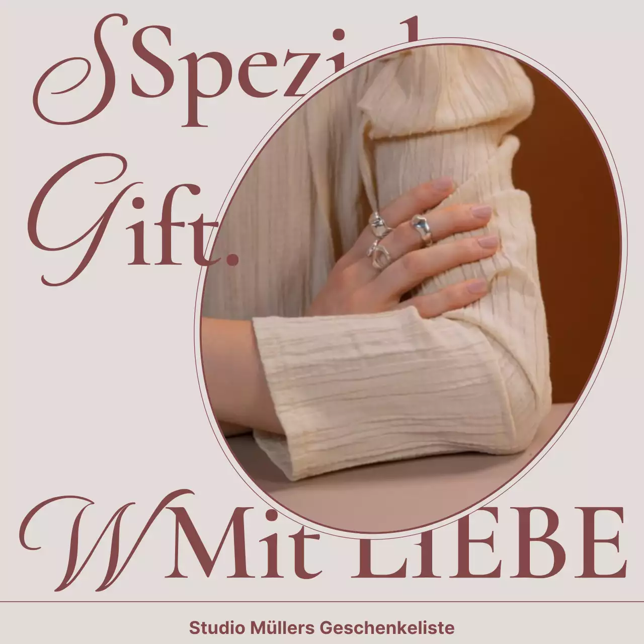 Eine Anzeige, die ein Lookbook mit trendigen Schmuckaccessoires in Rosa und Braun verkauft.