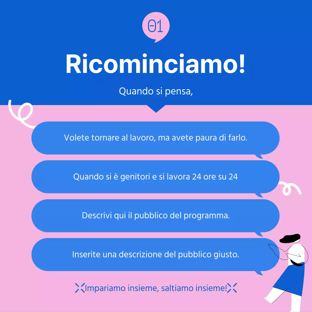 Promuovere il moderno programma Women's Career Leap blu e rosa