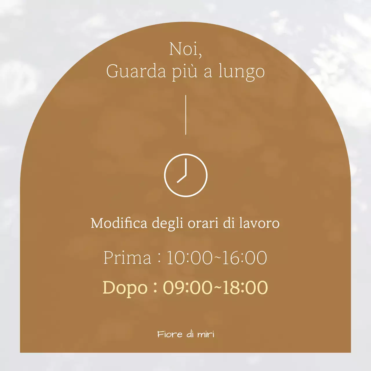 Annuncio moderno degli orari di apertura in bianco e marrone