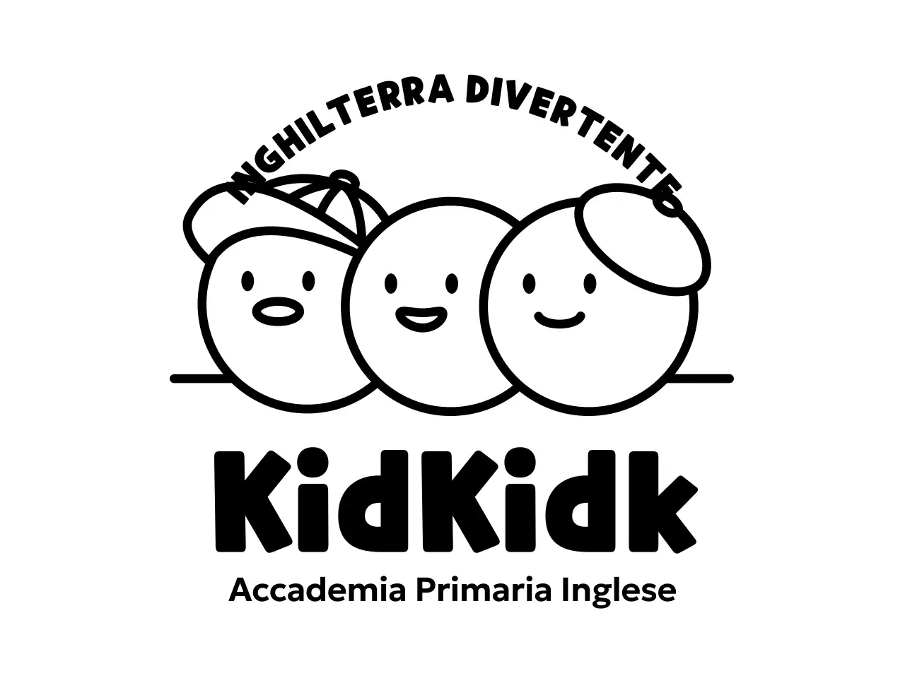 Design di scuola di lingua inglese con illustrazione di un simpatico cerchio