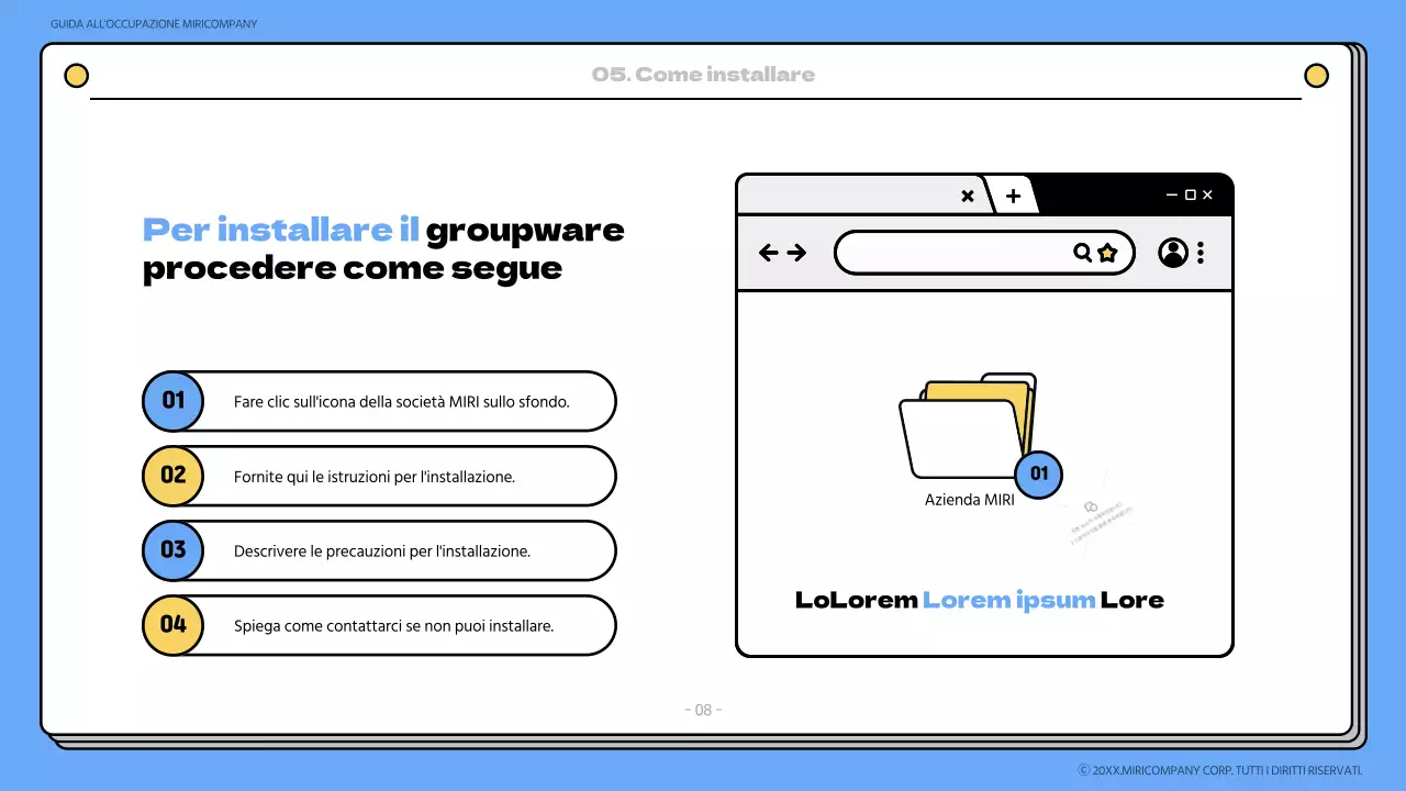 Materiale di formazione del libro di onboarding blu e giallo