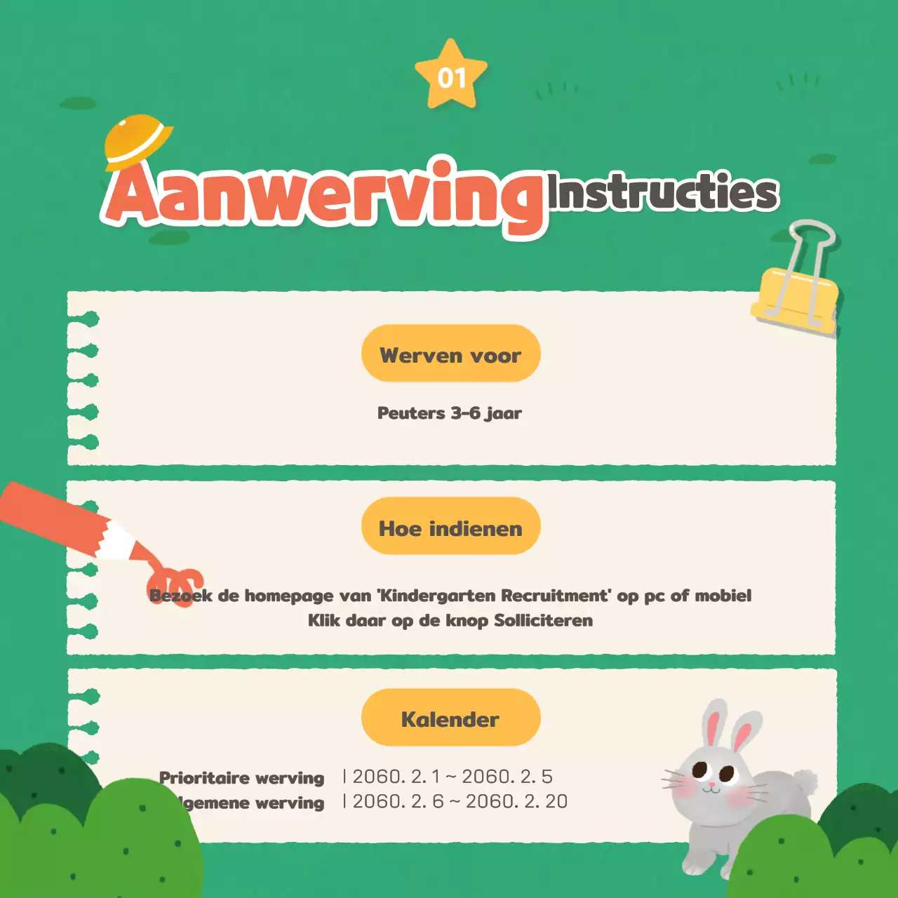 Groene en gele kleuterschool advertenties