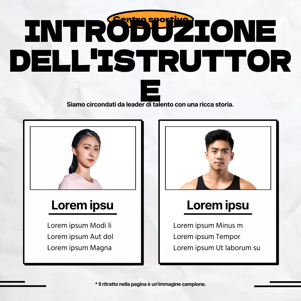 Annuncio minimalista di reclutamento di una squadra di calcio in nero e arancione