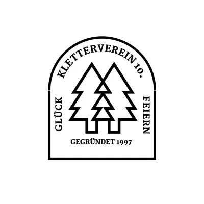 Campingclub mit bogenförmigem Logo mit Baumdarstellung