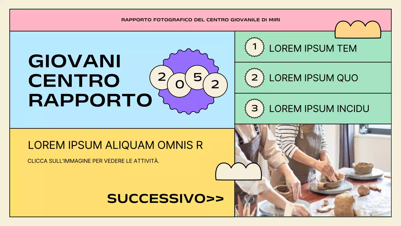 Presentazioni di attività del centro giovanile in giallo e menta