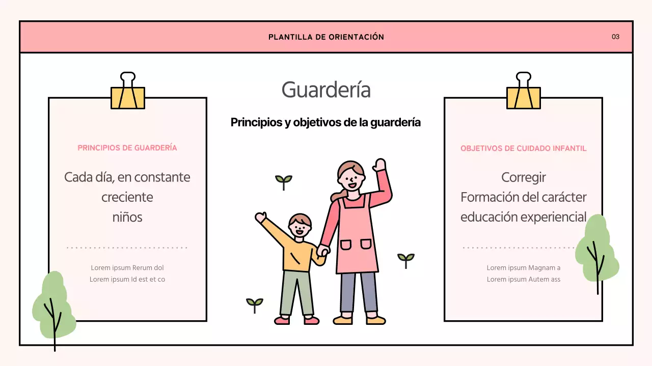 Una sencilla carta de orientación para la guardería en rosa y verde lima