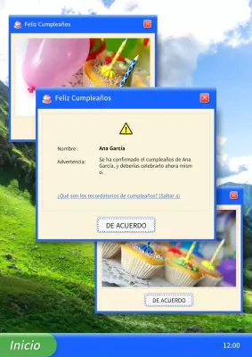 Feliz cumpleaños a una ventana retro azul y beige