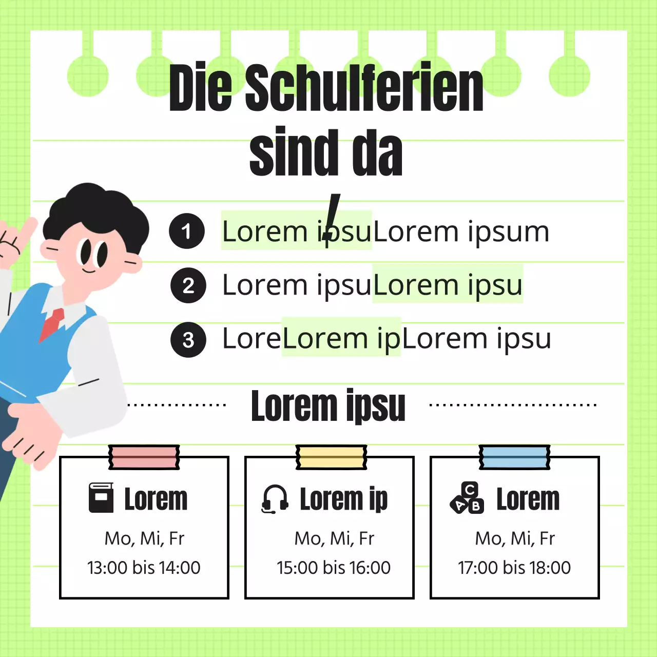Werben Sie mit lindgrünen Akzenten für die Schulanfangsaktion
