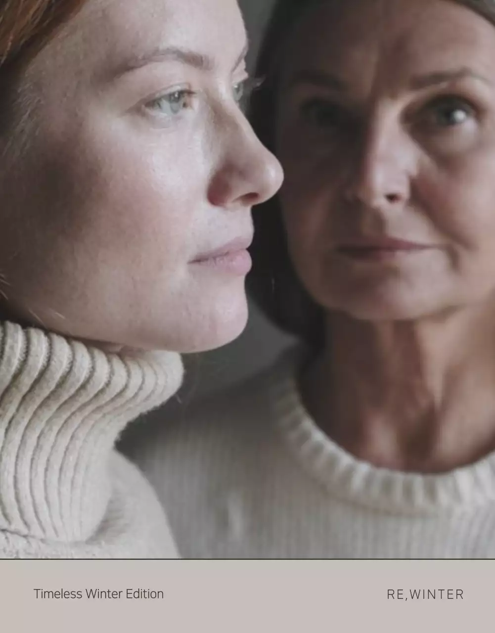 ベージュとブラウンのモダンな冬のニット広告