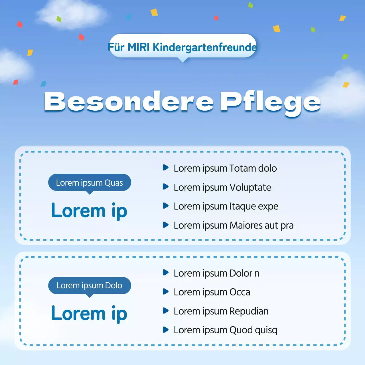 Eine hübsche hellblau-weiße Stellenausschreibung für Kindergärten