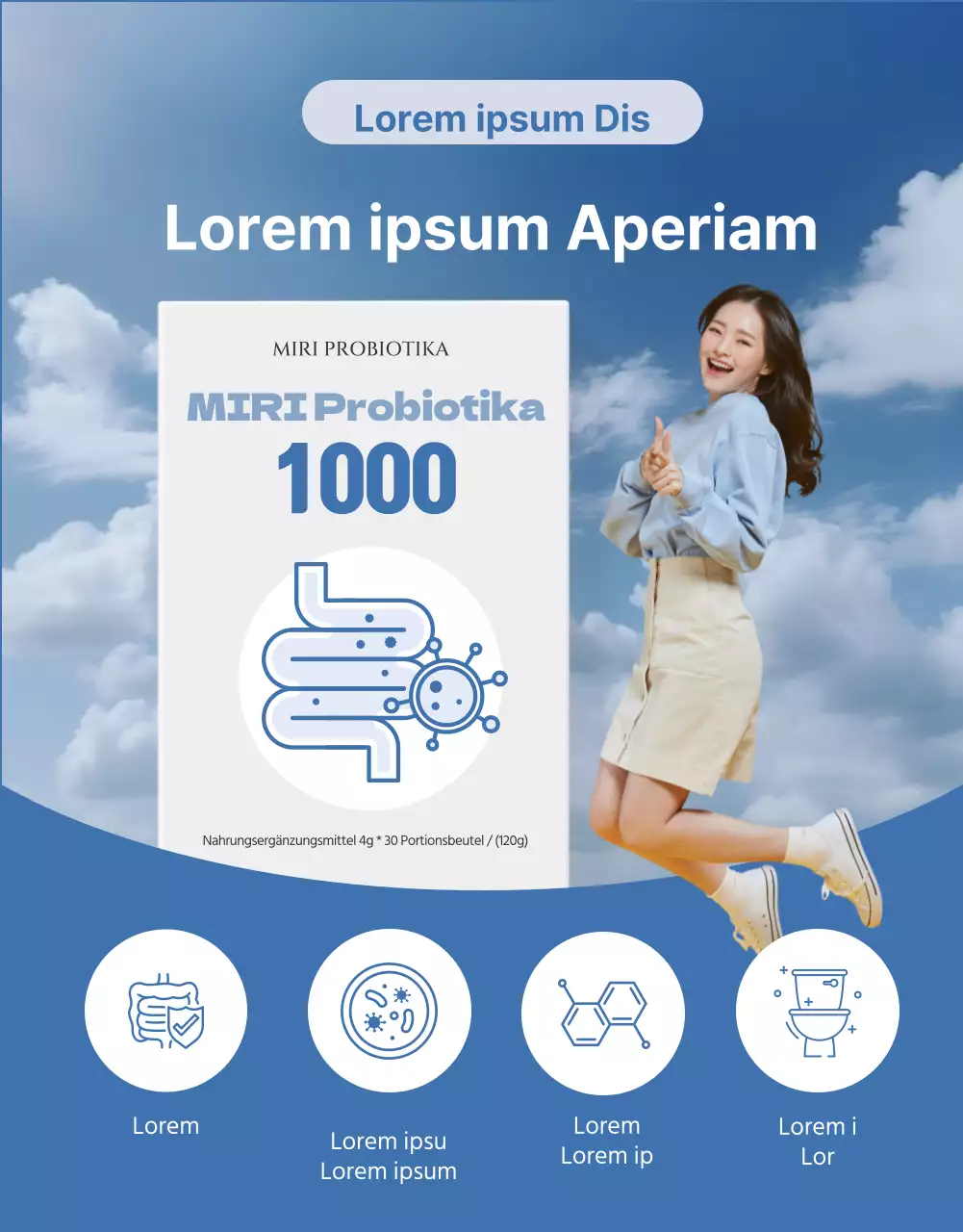 Einfacher Lactobacillus-Produktbrief in marineblau und hellblau