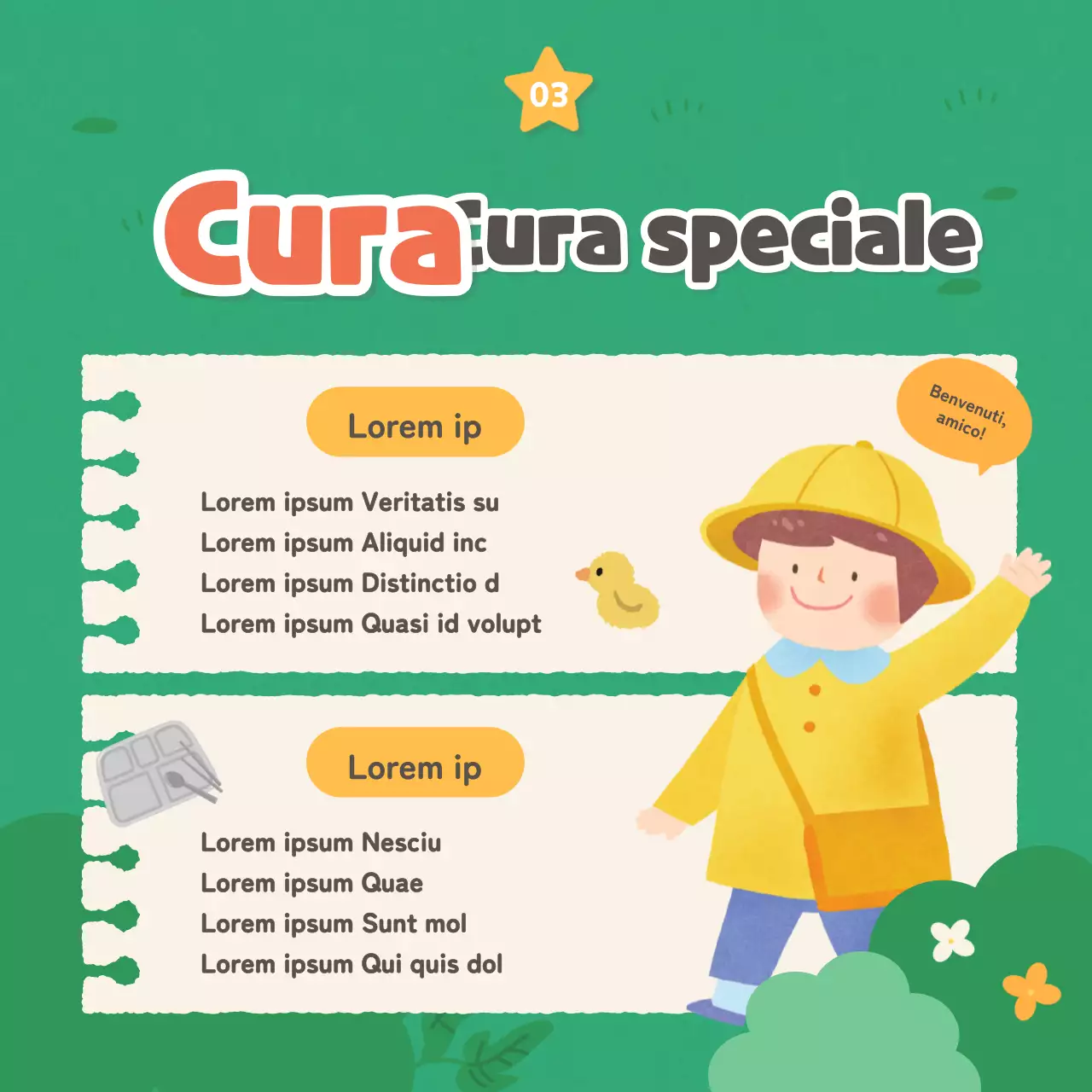 Annunci di asili nido verdi e gialli