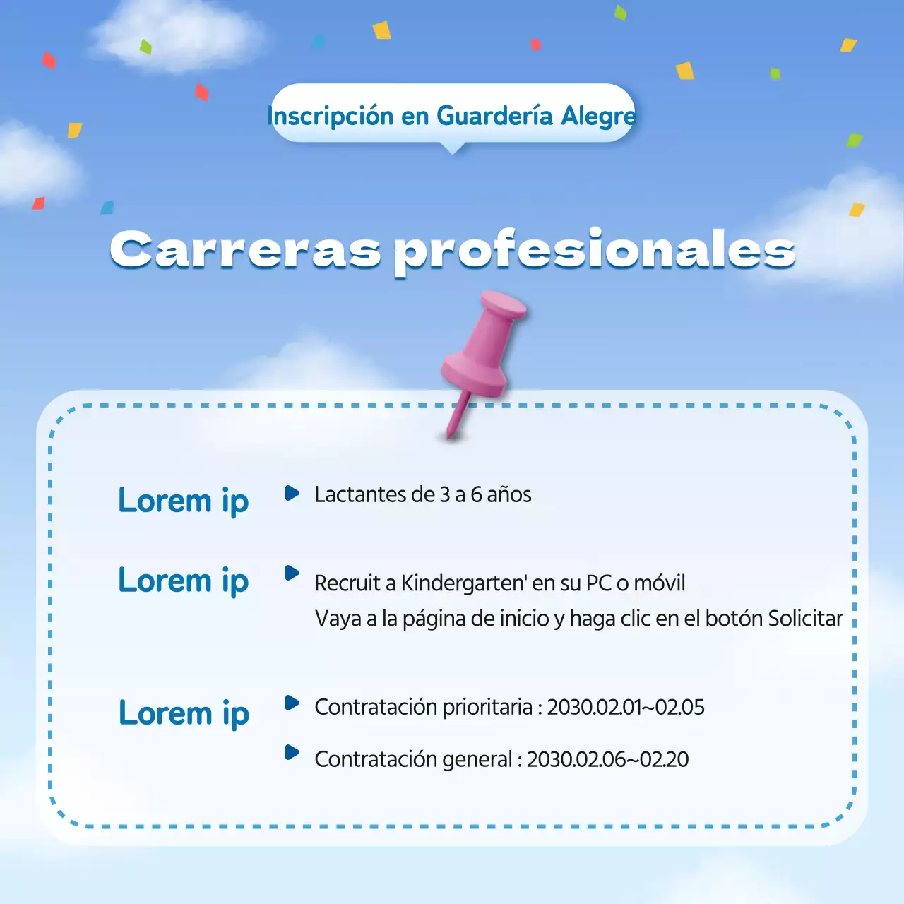 Un bonito anuncio de contratación de guardería en azul claro y blanco