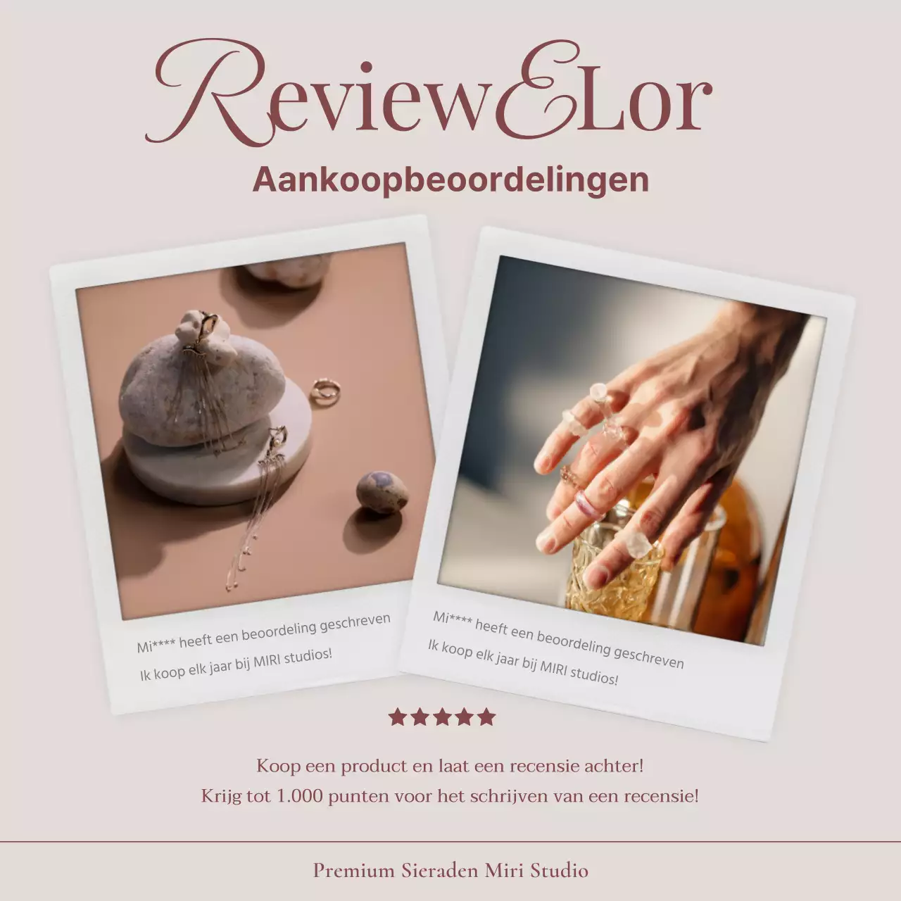 Een advertentie voor een lookbook met trendy sieraden in roze en bruin.