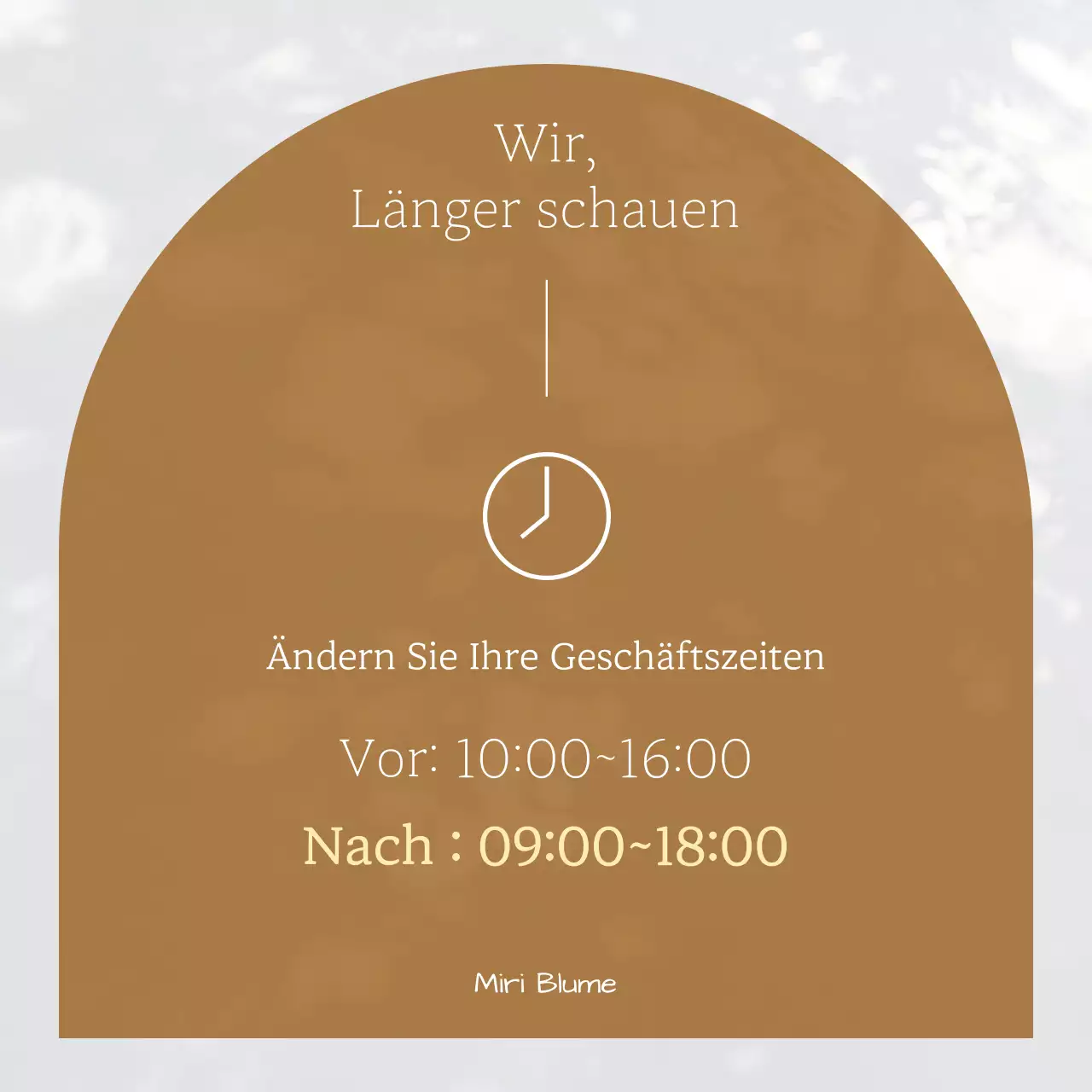 Moderne Öffnungszeitenanzeige in Weiß und Braun