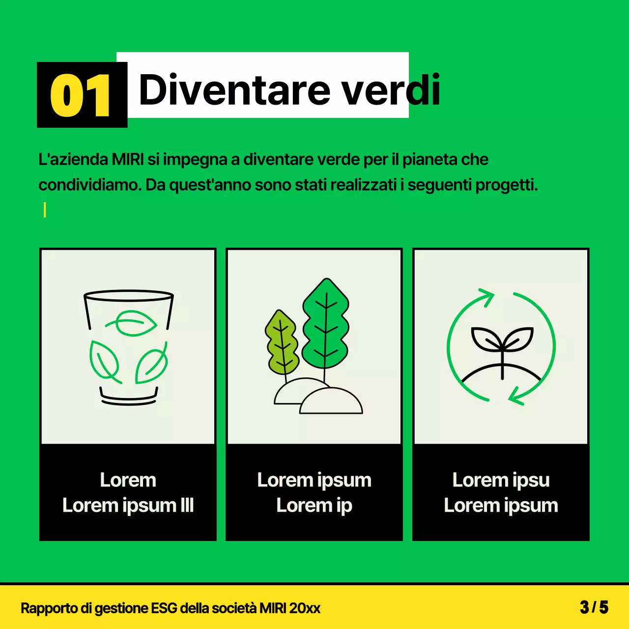 Una dichiarazione di attività ESG kitsch, gialla e chartreuse